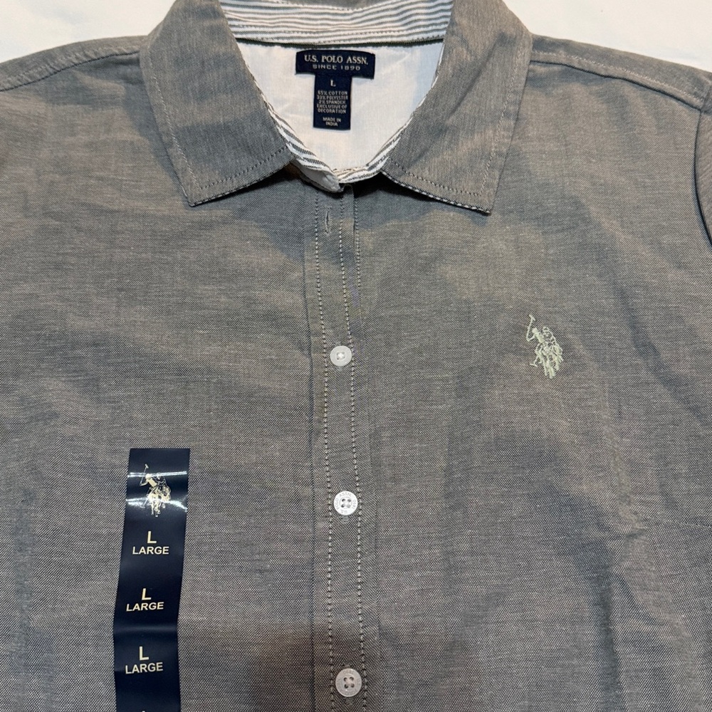 U.S. Polo Assn. Gray Button Down Shirt Long-sleeved dress L NWT - Picture 5 of 7